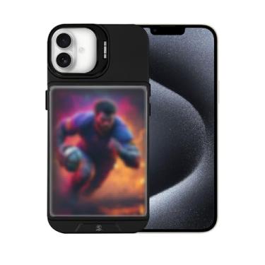 Imagem de Capa de celular para iPhone 16 | Suporte de câmera integrado | 5 TCG/carregador de fotos e capas | Compatível com Pokémon, Panini, colecionadores de magia, basquete, cartas de futebol e fotos (preto)