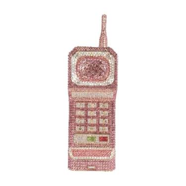 Imagem de TYQVRVZ Bolsa feminina divertida em forma de celular com strass, bolsa de mão de cristal, novidade para festa de formatura, Rosa-A, 8.66x2.95x2.56 in, Lindo brilhante engraçado