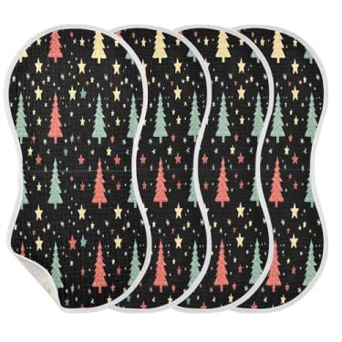 Imagem de STAYTOP 4 peças de panos de arroto de árvore de Natal e estrelas - panos de arroto para bebês meninos meninas e toalha de recém-nascido, panos grandes absorventes para arrotar