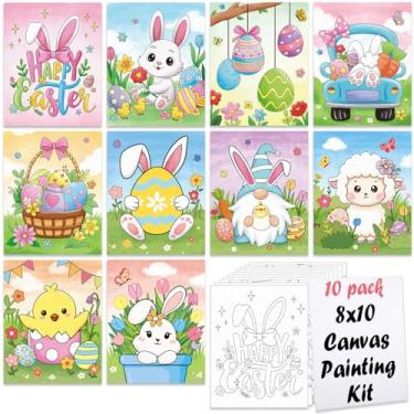 Imagem de Nuberlic 10 peças de telas pré-desenhadas para pintar para kits de pintura de Páscoa, quadros de contorno de tela pré-esticada para iniciantes