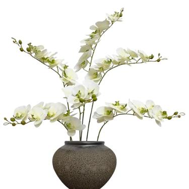 Imagem de ATFL Pacote com 6 flores artificiais de orquídea, toque real, 81 cm, buquês artificiais de seda falsa para festa de casamento, decoração de jardim, orquídeas artificiais para decoração (6, marfim)