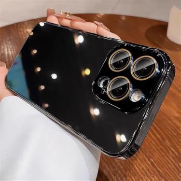 Imagem de Capa protetora de luxo com revestimento brilhante para iPhone 15, 16, 17 Pro Max, Air 14, 13, 12 e 11, com lente de vidro cristal, preta, para iPhone 12 Pro.