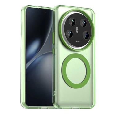 Imagem de Capa compatível com Xiaomi 14 Ultra 5G, suporta carregamento sem fio, capa magnética à prova de choque, compatível com Xiaomi 14 Ultra 5G capa verde