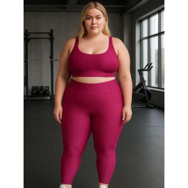 Imagem de Conjunto Plus Size Fitness 3D Cropped Bojo Removível e Legging Cintura