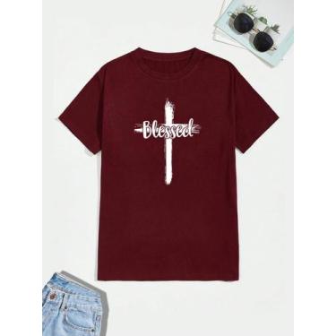 Imagem de Camiseta Unissex Estampada Blessed Cruz Cristã Gospel Fé em Deus Stree