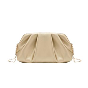 Imagem de Yiorselus Bolsa clutch plissada – Bolsa noturna macia de poliuretano com alça de corrente destacável, perfeita para casamentos e festas, Dourado