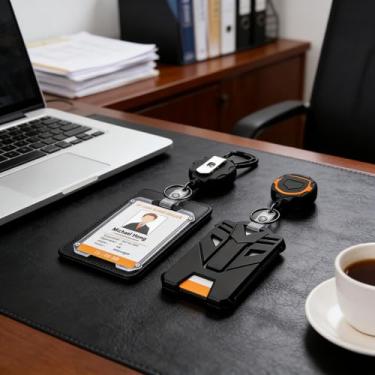 Imagem de Porta-crachás retráteis, carretel de crachá durável, porta-chaves tático para cartão de identificação, carretel retrátil de 70 cm, preto