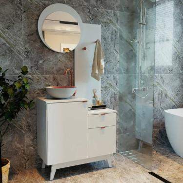 Imagem de Gabinete de Banheiro com Espelho 80cm 2 Portas e 1 Gaveta Flex Retrô Multimóveis CR10154