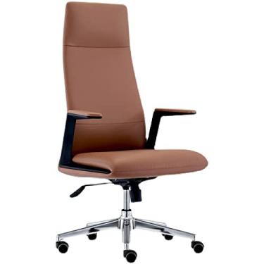 Imagem de Cadeira de escritório de couro com apoio de braço alto clássico rotação de 360 graus cadeira executiva altura ajustável cadeira executiva computador cadeira de mesa para escritório