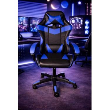 Imagem de Cadeira Gamer Reforçada com Base Resistente e Alta Durabilidade (Preto e Azul)