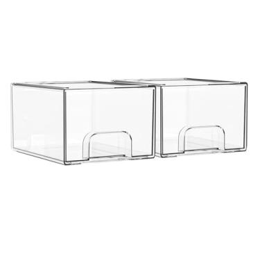 Imagem de Yosoo Conjunto de Gaveta de Armazenamento Empilhável Transparente de 3, Organizador de Mesa de Plástico Com Alças, Ideal para Maquiagem, Joias, Artesanato, para Mesa, Armário, (Estilo alto)