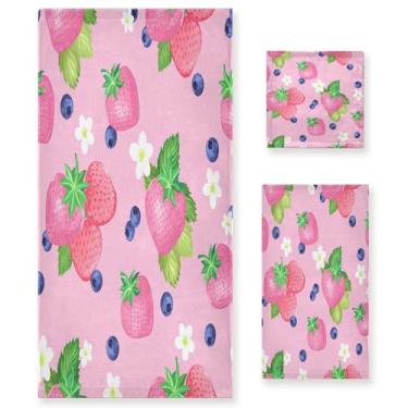 Imagem de xigua Conjunto de toalhas de banheiro morangos absorvente macio 3 peças toalha de banho toalha de mão toalhas decorativas para banheiro, academia, hotel, praia, piscina