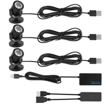 Imagem de Refletor LED interno 2W alimentado por USB 360 graus giratório mini display luz de destaque para imagens, pinturas, plantas, prateleiras, gabinete, vitrine, 3 unidades, luz do dia 6000 K