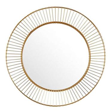 Imagem de Espelho europeu de ferro forjado para pendurar na parede espelho redondo para penteadeira para sala de estar varanda espelho decorativo dourado