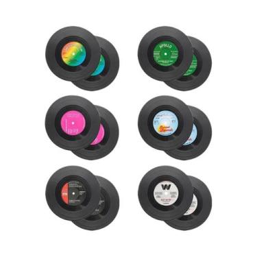 Imagem de Conjunto De 6 Porta-Copos Coloridos Em Formato De Disco De Vinil Retrô