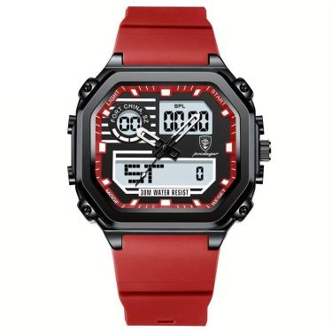 Imagem de Relógio Esportivo Masculino Pulseira Em Silicone Display Híbrido Digital Analógico Vermelho