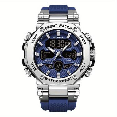 Imagem de Relógio Masculino Display Luminoso Multifuncional Esportivo Pulseira De Silicone Azul Prata