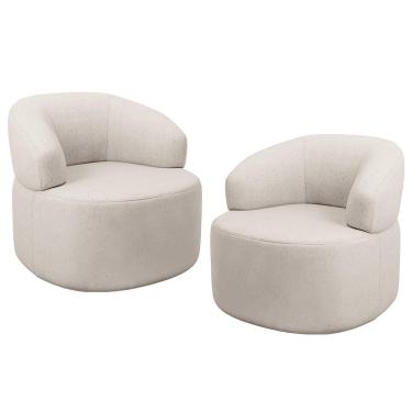 Imagem de Kit 02 Poltronas Giratória Orgânica Para Sala de Estar Living Helena L02 Linho Cru - Lyam Decor