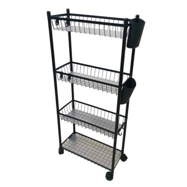 Imagem de Carrinho Organizador Multiuso 4 Prateleira Cozinha Tempero Mantimentos Lavanderia Higiene Ganchos E Escorredor Banheiro