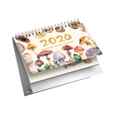 Imagem de Calendário De Mesa Em Aquarela Com Cogumelos 12 Meses 2026, Agenda Men