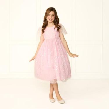 Imagem de Vestido Estampa Borboletinha Rosa Véu Rodado - JL Kids, Rosa, 06