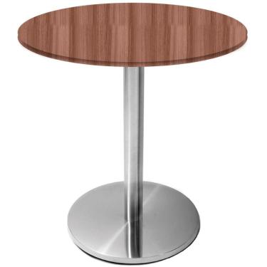Imagem de Mesa Beta Inox 75 Cm altura Disco Redondo Tampo Mdp Redondo 60 Cm Largura X 2,50 Cm Altura Walnut