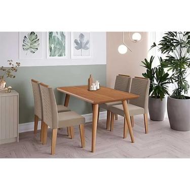 Imagem de Conjunto: Mesa De Cozinha Adele Tampo Madeirado 130x80cm E 4 Cadeiras Clarice Carvalho-cinamomo - Linho Bege - Cimol