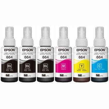 Imagem de Kit 6 Tintas  Original 664 para:  L120 L1300 L395 L396 L355 L555 L365 L355 Original- Combo economico 6 unidades