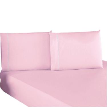 Imagem de Jogo De Lençol Casal Padrão Percal 200 Fios 100% Algodão 3 Peças - Rosa