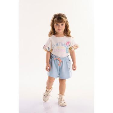 Imagem de Conjunto Infantil para Menina com Blusa e Short Aumigo Três e Já, Off,