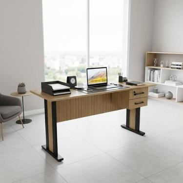 Imagem de Mesa Reta de Escritório com e Chave Office 2 Gavetas 160cm Amêndoa E P