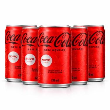 Imagem de Kit 5 Refrigerante Coca Cola Sem Açucar Lata 220Ml - Coca-Cola