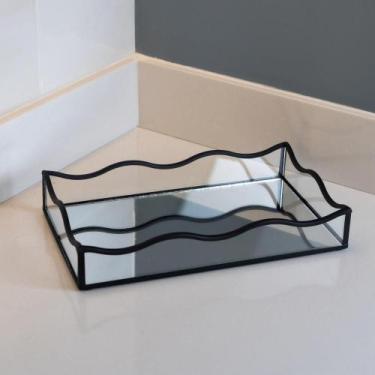 Imagem de Bandeja com Espelho Lyor Ocean 15cm x 25cm x 4cm Preta Metal