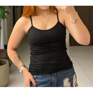 Imagem de Regata de Alcinha Básica Canelada Feminina Casual Lisas - AB, Preto, P