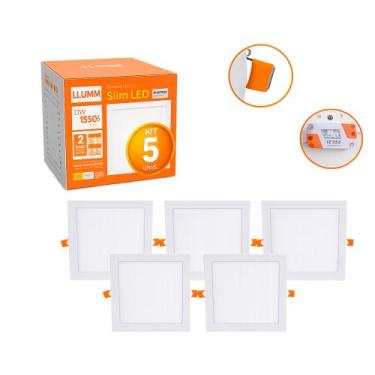 Imagem de Kit 5 Painel Plafon Quadrado Embutir 18w 6500k Branco Frio LLUMM Bronz