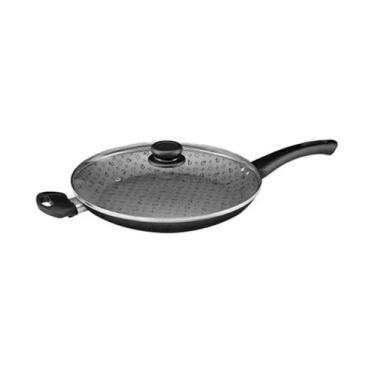 Imagem de Frigideira Funda Alumínio 24Cm Antiaderente com Tampa de Vidro Preta -