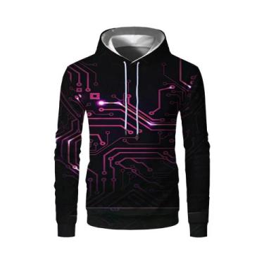 Imagem de Moletom com capuz eletrônico 3D masculino, pulôver casual engraçado, H