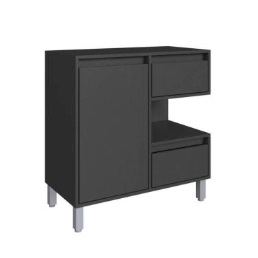 Imagem de Gabinete de Banheiro 80cm Paula Grafite com 2 Gavetas Porta E Nicho Sem Cuba