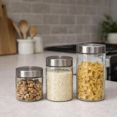 Imagem de Kit 3 Potes em Vidro Com Tampa Porta Mantimentos Cereais Alimentos Ute