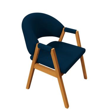 Imagem de Cadeira Milano Estofada em Veludo com Base de Madeira Azul Marinho Liberty Móveis