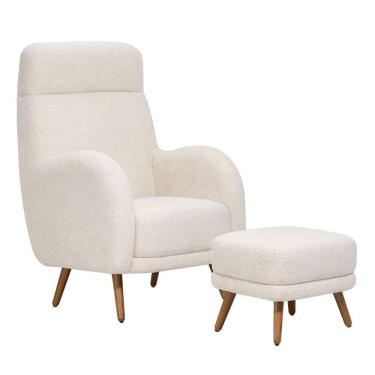 Imagem de Poltrona De Amamentação Com Puff Laura Pés Palito Bouclé Off White - Nexta Casa