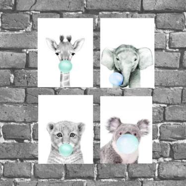 Imagem de Kit 4 Placas Decorativas Bubble Gum Azul 18x27cm
