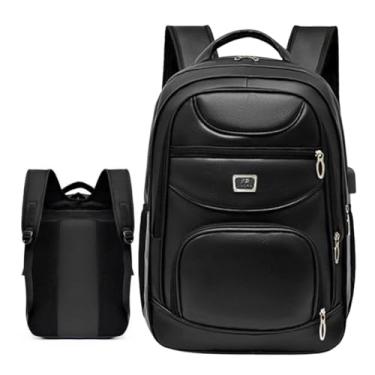 Imagem de Mochila Executiva Impermeável Em Couro Sintético - Para Trabalho, Escola, Faculdade e Viagens (Preto, Pequeno)
