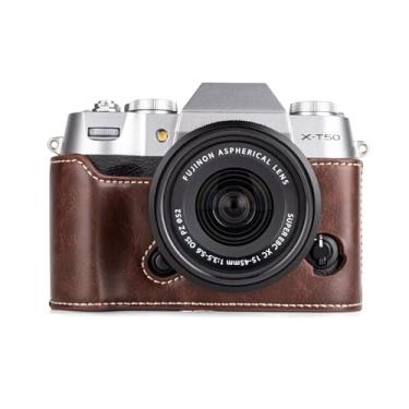 Imagem de MUZIRI KINOKOO Capa para câmera Fuji XT50/X-T50 - meia capa de couro PU para câmera digital Fujifilm X-T50/Fuji XT50 - com abertura inferior e design de aderência de mão - café