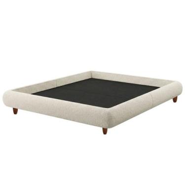 Imagem de Cama Casal Base Box Pés Madeira 156cm Emma Bouclé Off White - Nexta Ca