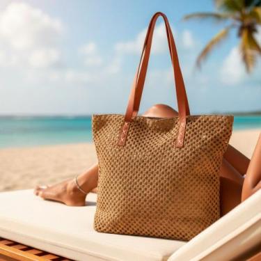 Imagem de Bolsa Praia Grande Feminina Impermeável Com Zíper - Plike, Marrom