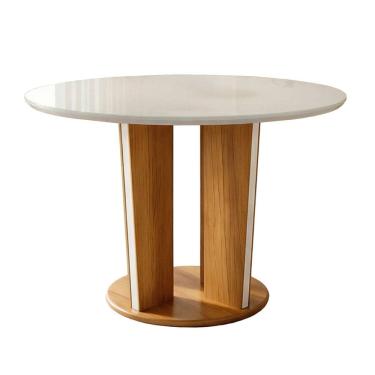 Imagem de Mesa de Jantar 4 Lugares Redonda 135cm Tampo Vidro/mdf Ana Cinamomo/Off White
