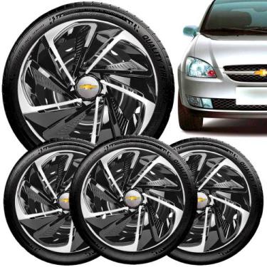 Imagem de Jogo 4 Calota Nitro Aro 14 Preta Prata Gm Corsa Celta Agile - Elitte