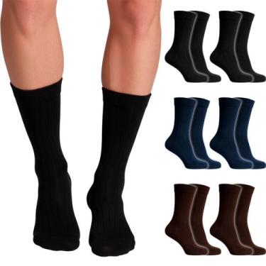 Imagem de Kit 3 Pares Meias Casual Social Casual Algodão Cano Alto Confortável C