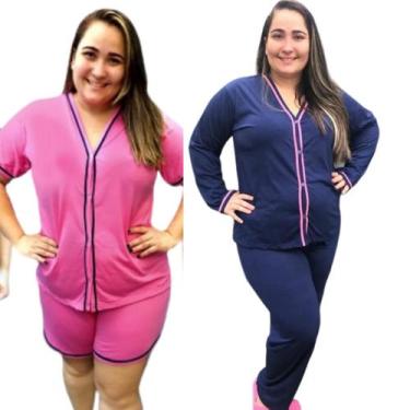 Imagem de Kit 2 Pijamas PlusSize Manga Longa e curta Americano Inverno - Pijama 